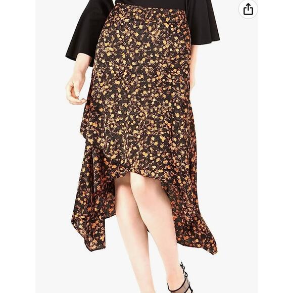 Bar III Black and Orange Tiered Midi Skirt - 8 - Picture 1 of 4